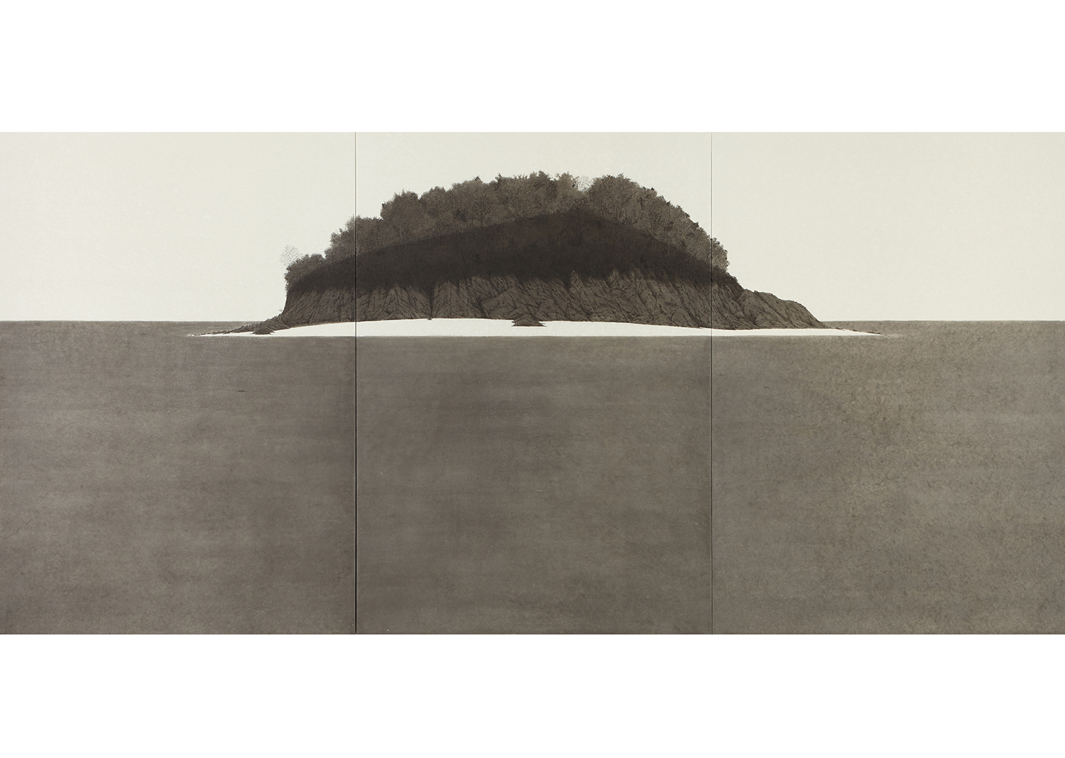 박한샘, 목섬_1,  한지 위에 수묵, 180.0x381.0 cm, 2015@hansame park, Mok Island_1, ink on korean paper, 180.0x381.0cm, 2015